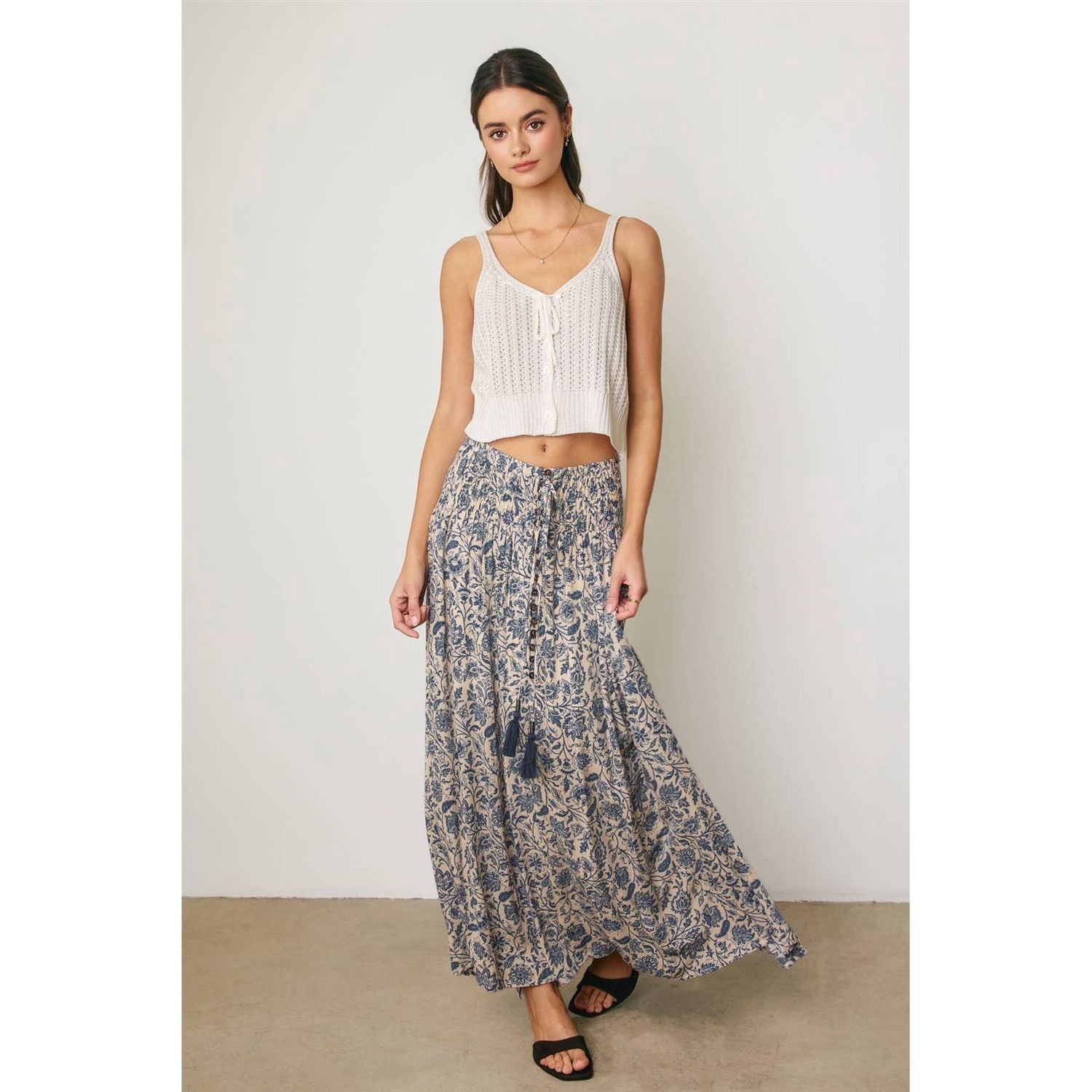 Sunsational Smocked Midi Skirt, Color: VINTAGE BLUE, Size: S