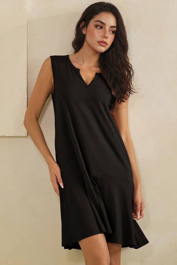 Split Neck  Skin Dress, Color: Black, Size: M