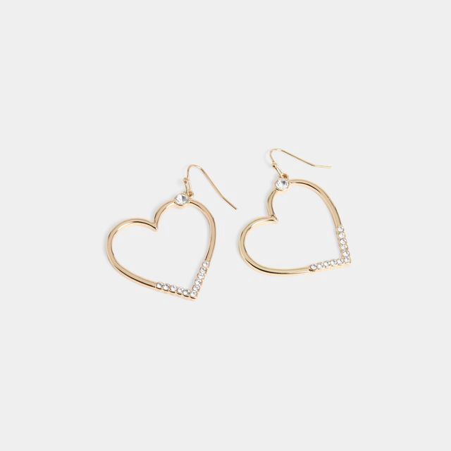 Heart Dangle Earrings, Color: Gold