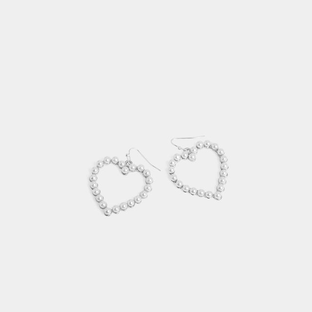 Adorned In Pearls Heart Earrings - Silver