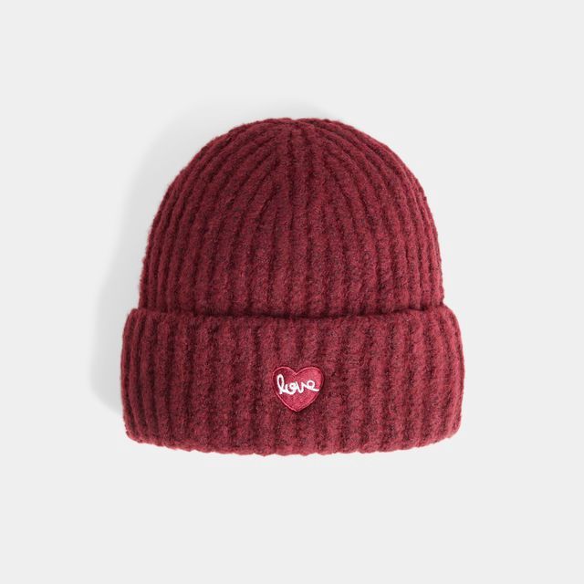 Love Patch Knit Hat, Color: Maroon