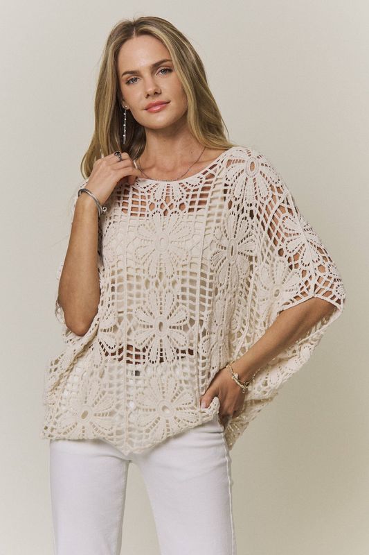 Floral Crochet Poncho Top