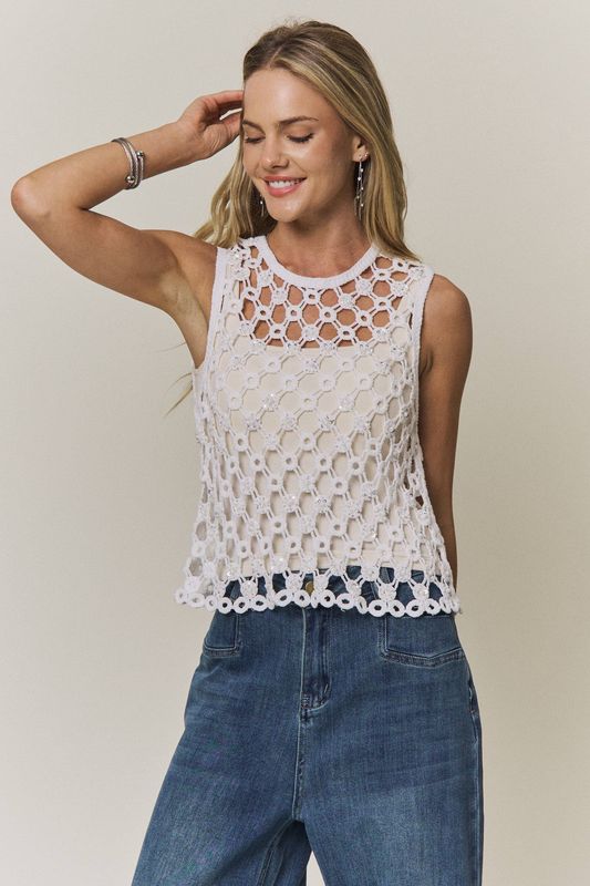 Sequin Circular Crochet Net Top