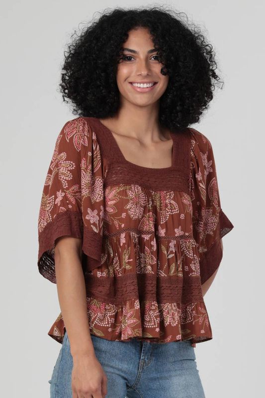Lace Trim Tiered Blouse