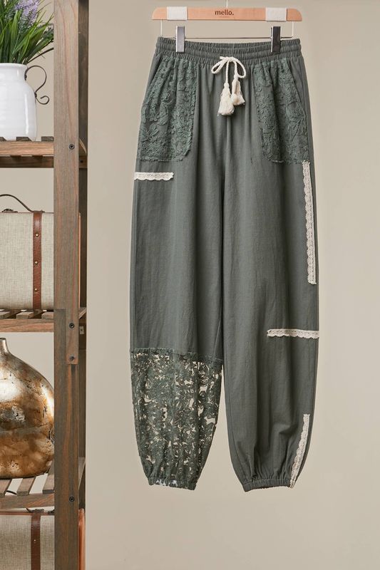 Lace Accent Jogger Pants