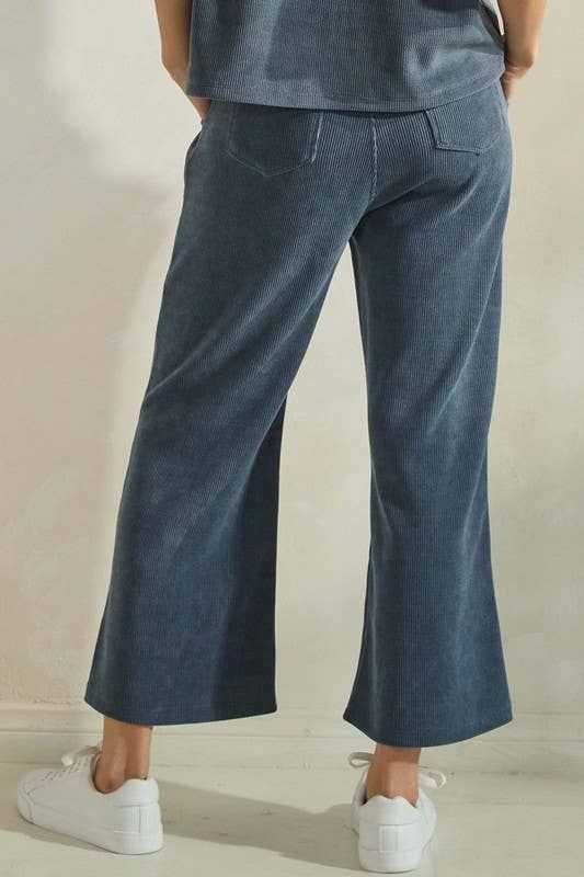 Wide Leg Corduroy Cropped Pants, Color: Denim, Size: M