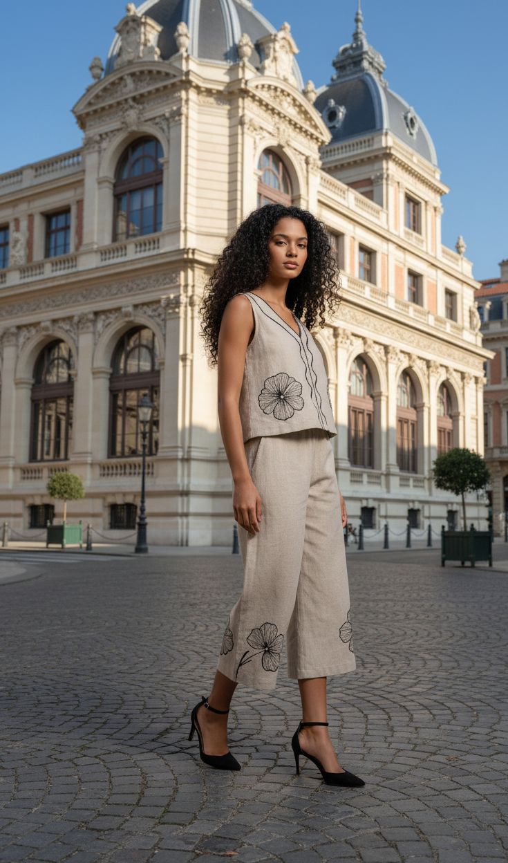 Embroidered Top &amp; Pant Two-Piece Set