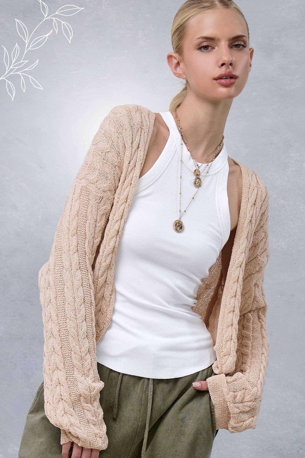 Boho Chic Open Knit Cardigan, Color: Vanilla Latte, Size: S