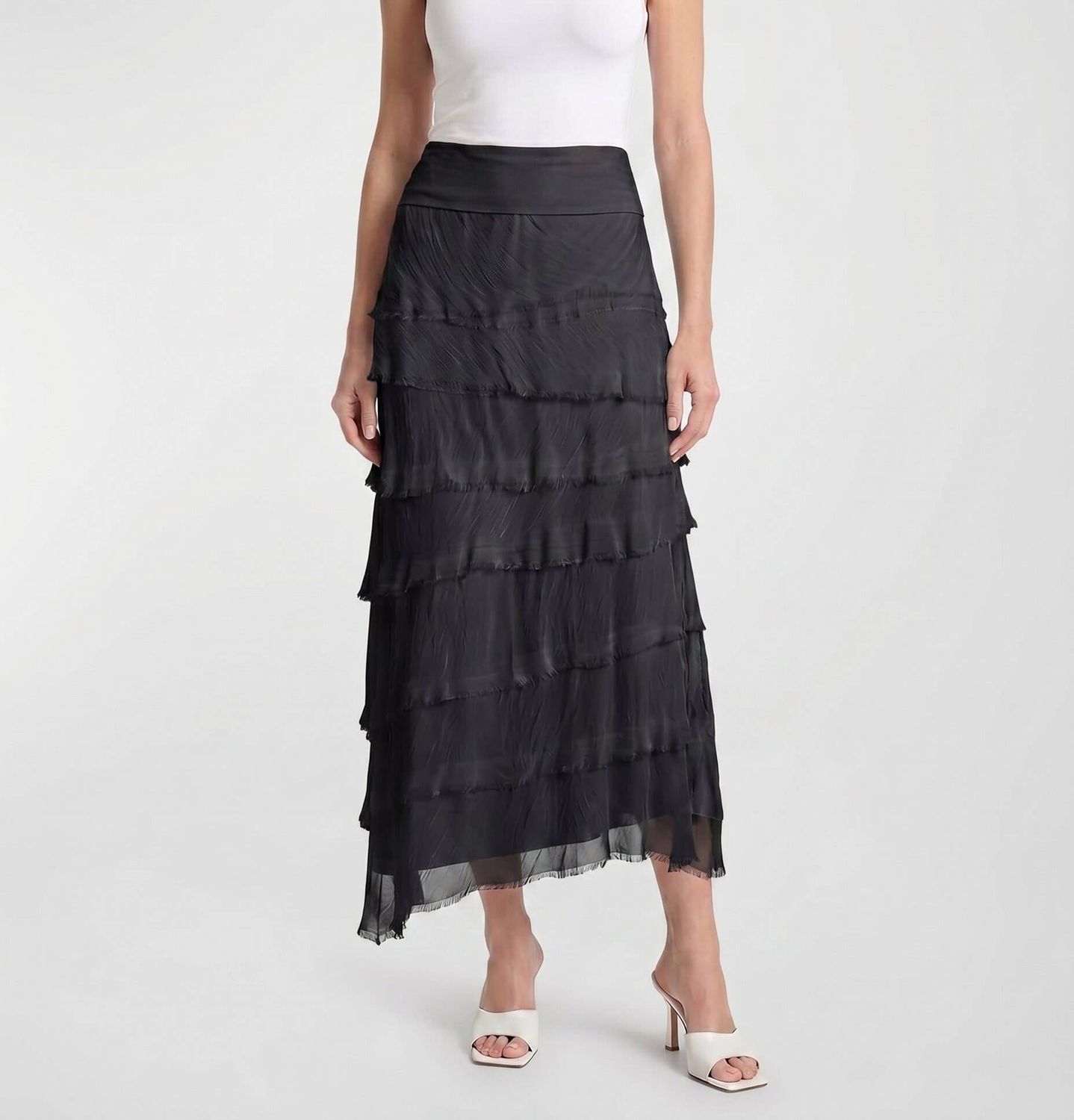 Elisa Silk Ruffle Skirt, Color: Black, Size: One Size