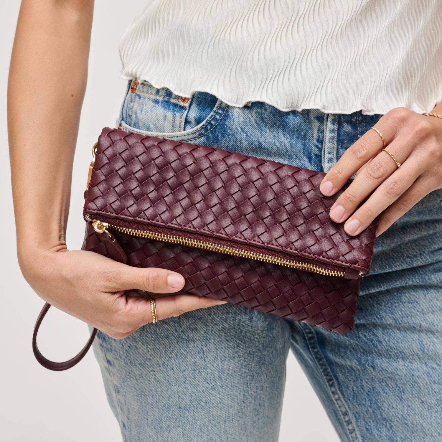Aria Woven Wristlet Clutch, Color: Merlot