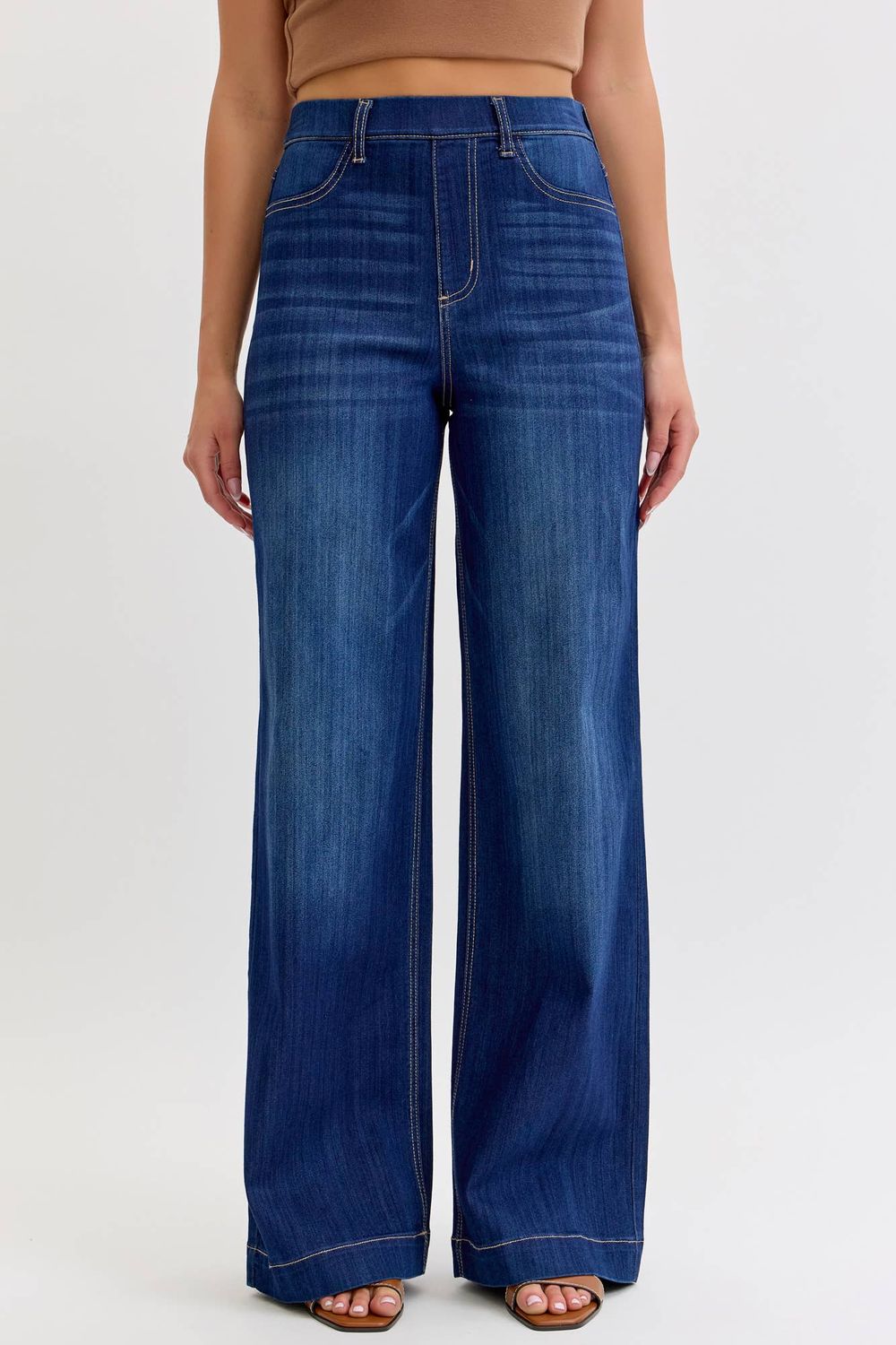 Cello Dark High-Rise Comfort Pull-On Wide Leg Denim, Size: S