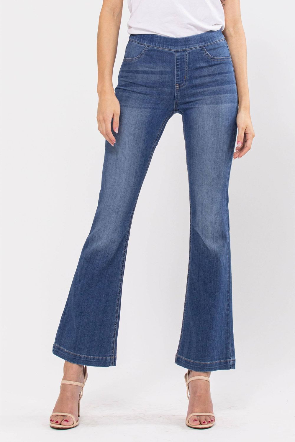 Cello Medium Wash Mid-Rise Petite Flare Jeggings, Size: M