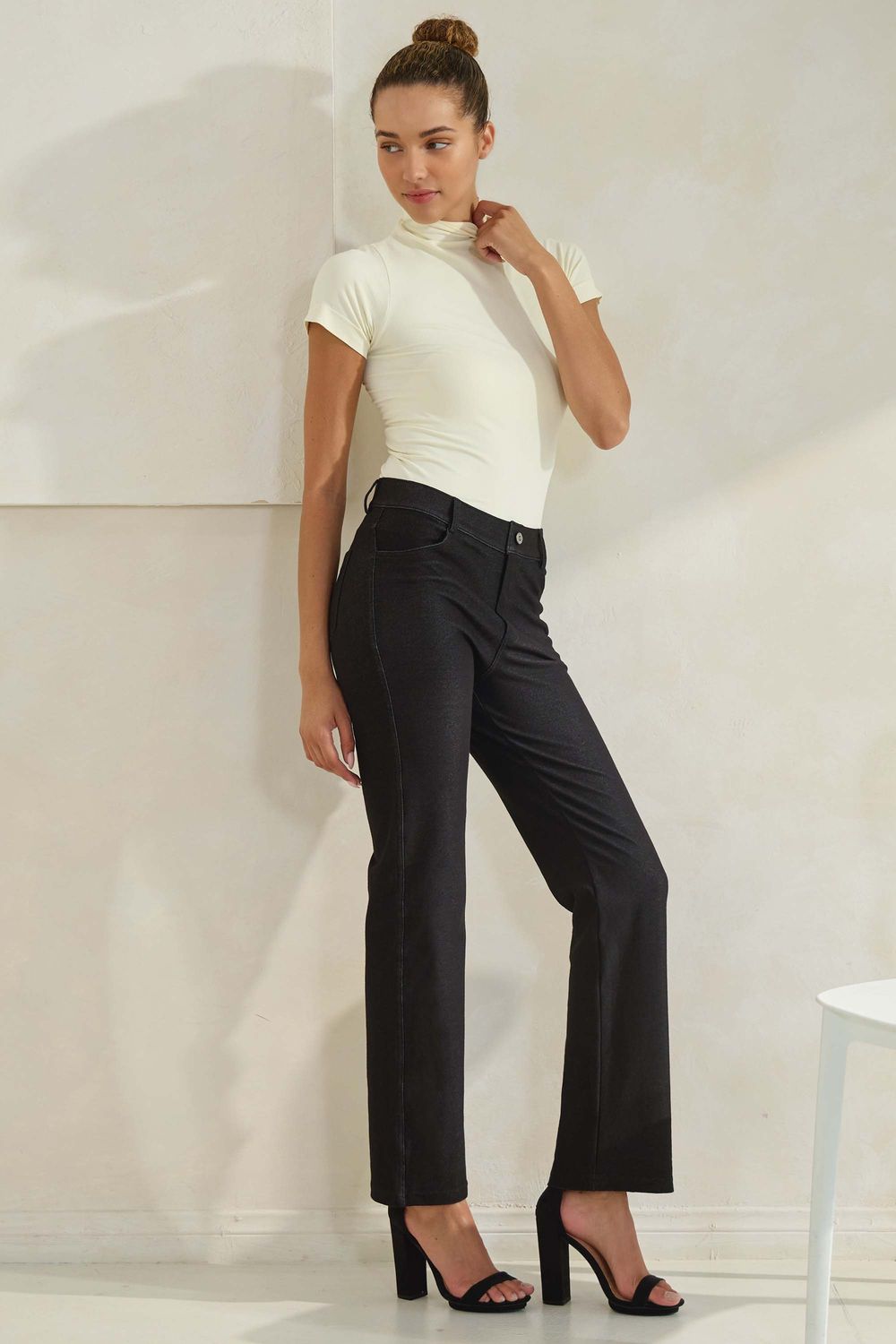 Yelete Classic Solid Straight Leg Jeggings, Color: Black, Size: M