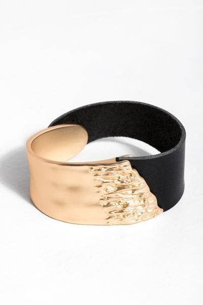 Leather Metal Statement Bracelet
