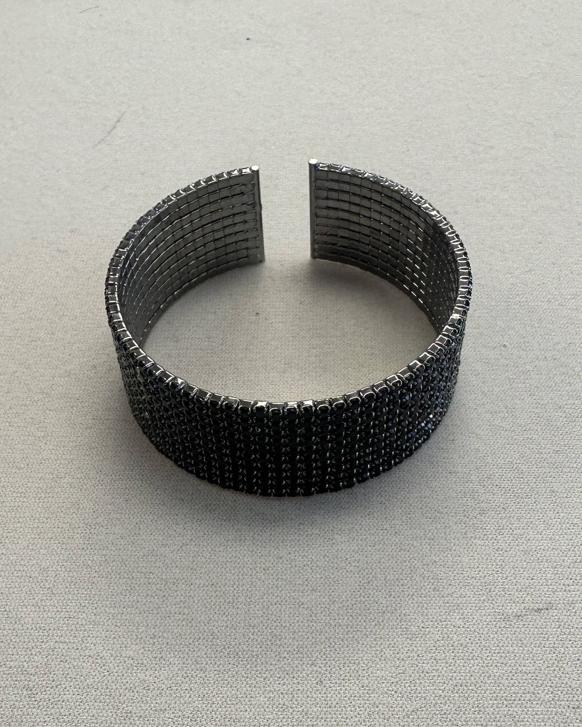 Solid Crystal Cuff Bracelet, Color: BLACK SILVER