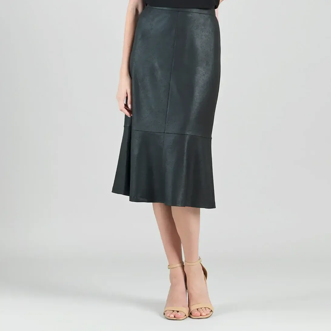Liquid Leather Flounce Midi Skirt, Color: Black, Size: XS