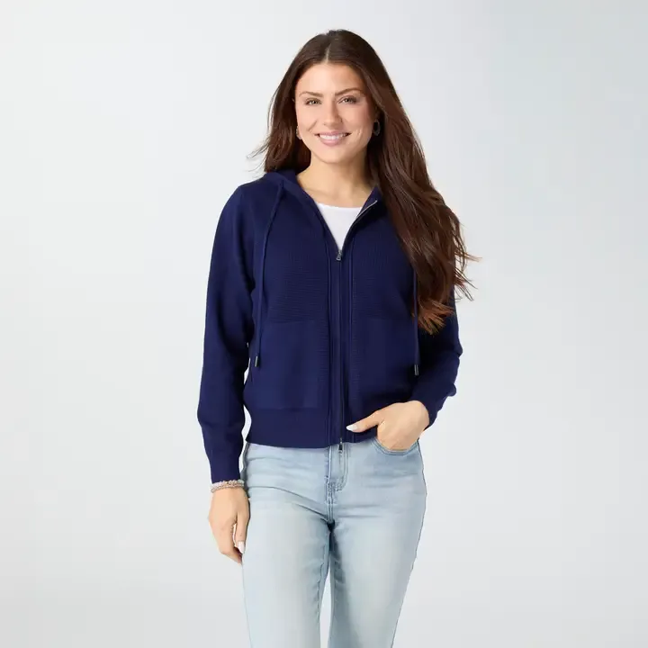 COCO + CARMEN Emi Textured 2-Way Zip Hooded Cardigan