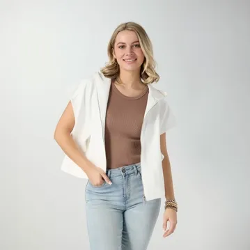 COCO + CARMEN Monroe Cap Sleeve Hooded Zip Front Top