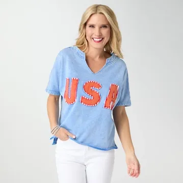 COCO + CARMEN USA V-Neck Short Sleeve Sweatshirt