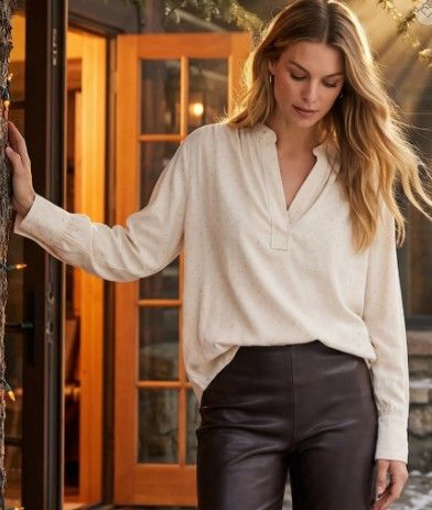 Karen Kane Faux Suede Embellished Half-Placket Shirt