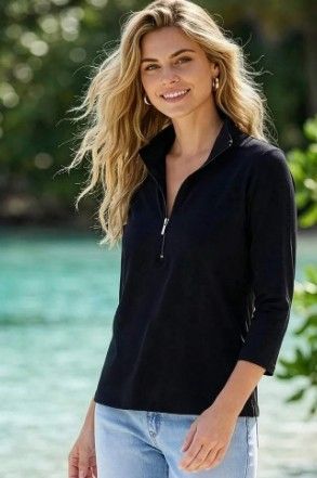 Karen Kane 3/4 Sleeve Zip-Up Travel Jersey Top