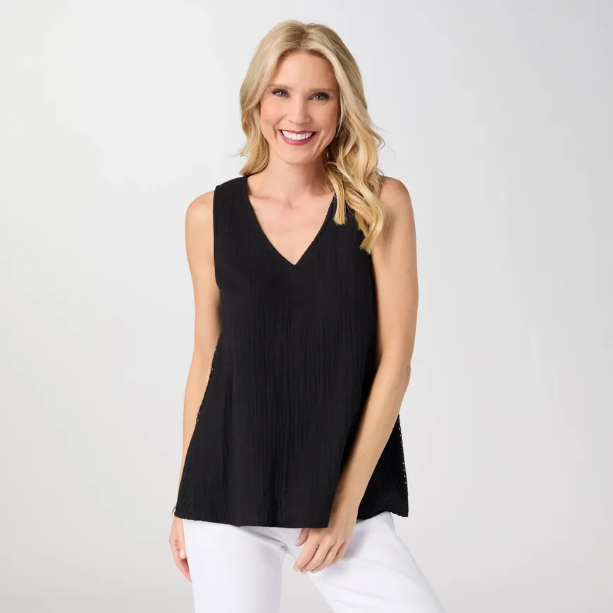 COCO + CARMEN Cynthia V-Neck Top with Crochet, Colour: Black, Size: XS
