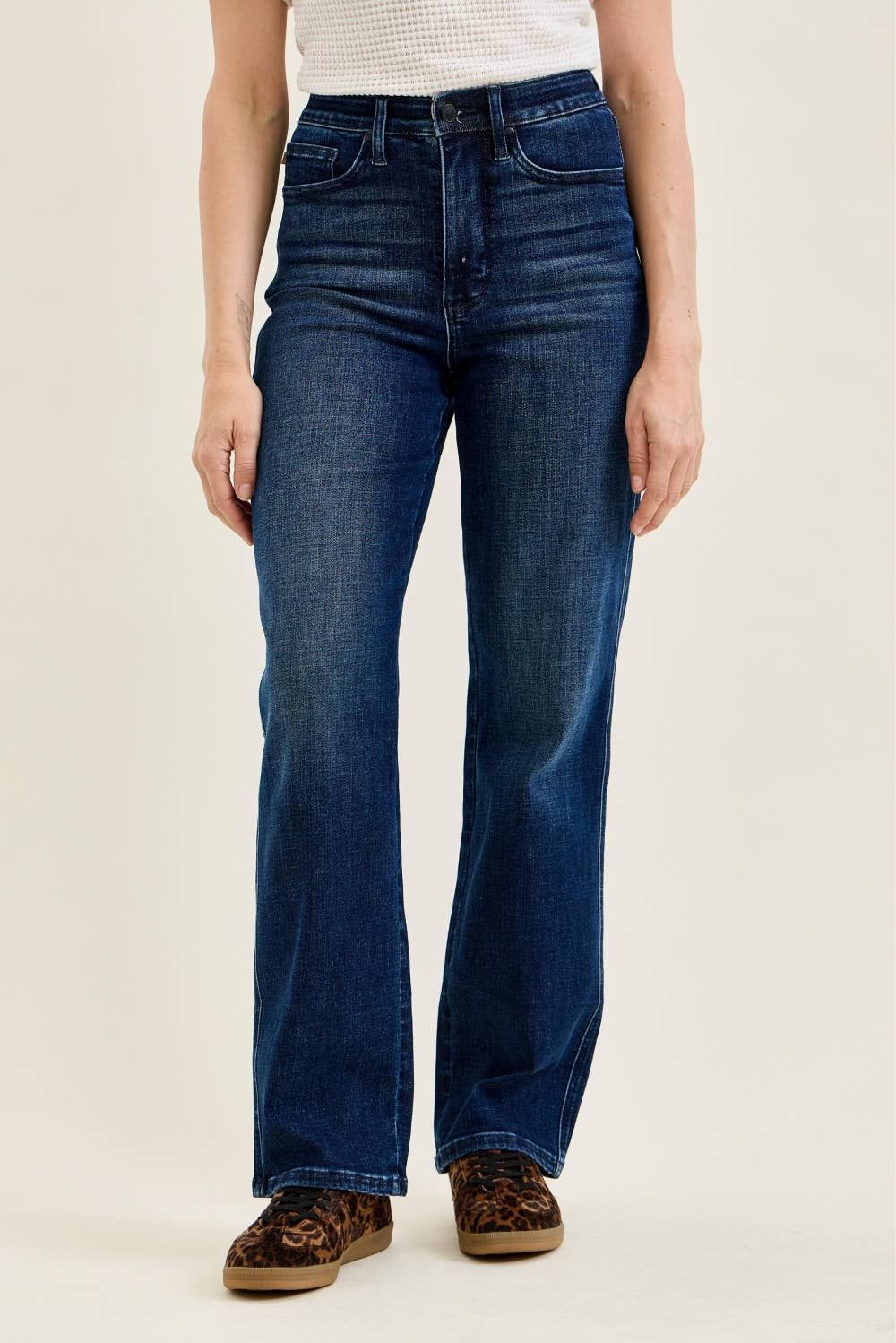 Judy Blue High-Waist Tummy Control Kimberly Classic Straight Dark Midnight Blue Wash Jeans, Color: DK, Size: 7(28)