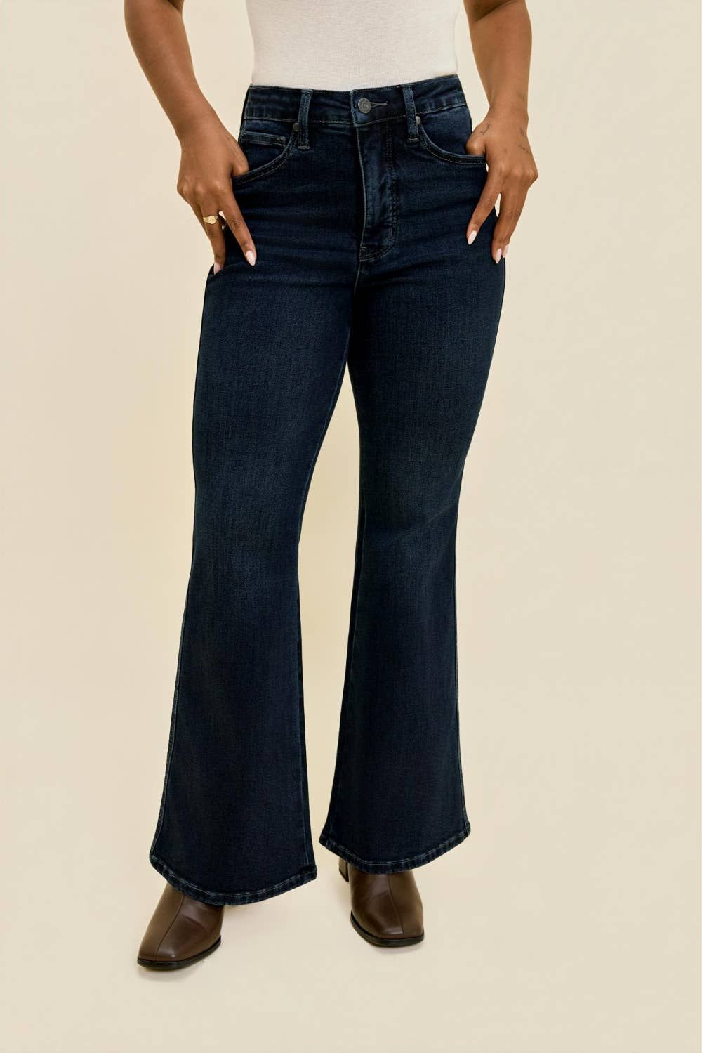 Judy Blue High-Waist Petite Tummy Control Charlotte Flare Dark Deep Indigo Wash Jeans, Color: DK, Size: 7(28)