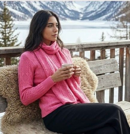 Fuchsia Cable Knit Sweater &amp; Scarf Combo