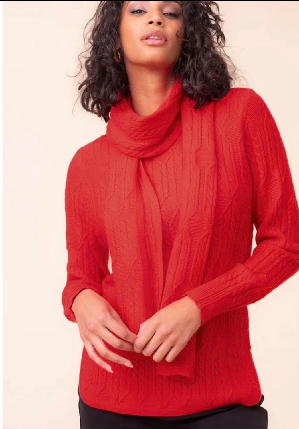 Red Cable Knit Sweater &amp; Scarf Combo