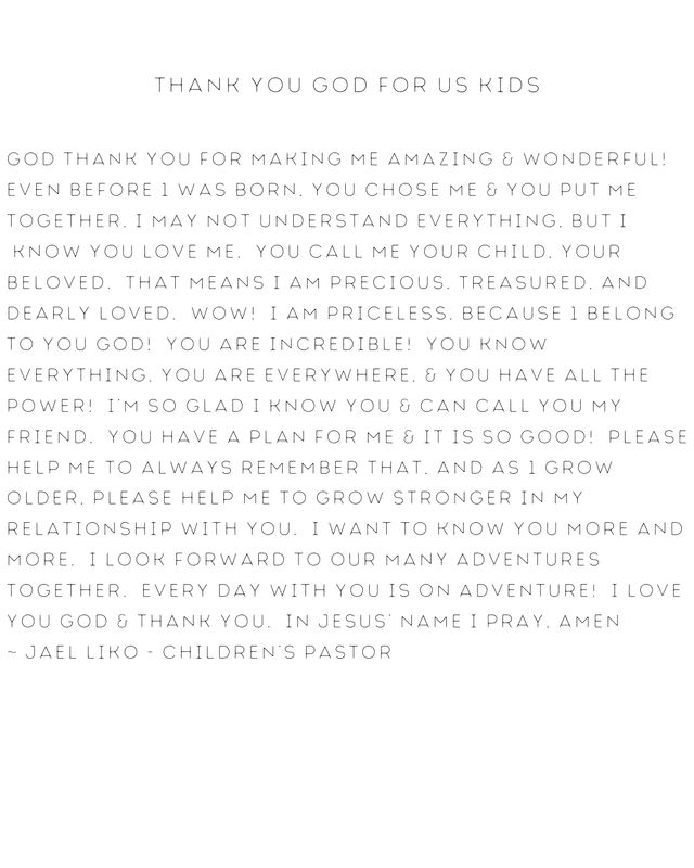 Thank You God For Us Kids Prayer