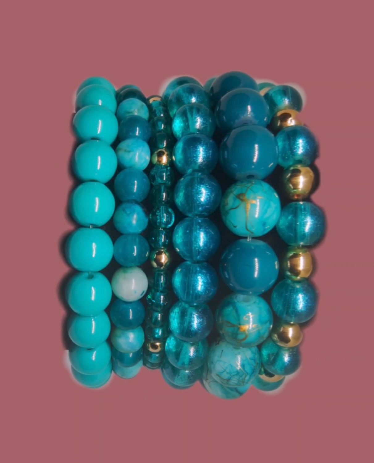 Teal and gold 6in women&#39;s Bracelet set
