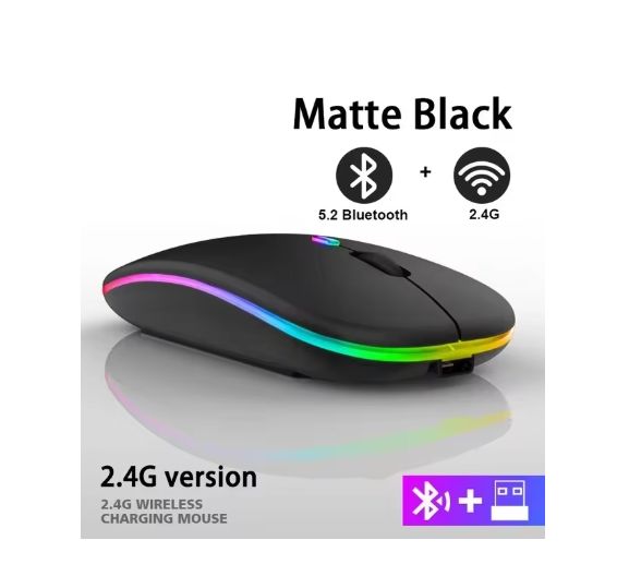 Souris sans Fil Bluetooth/USB, 2,4G, Ergonomique, 7 Couleurs Rétro-éclairées RVB, Rechargeable