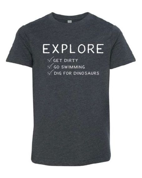 Heather Charcoal w/Explore: Get Dirty, Go Swimming, Dig Dinosaurs