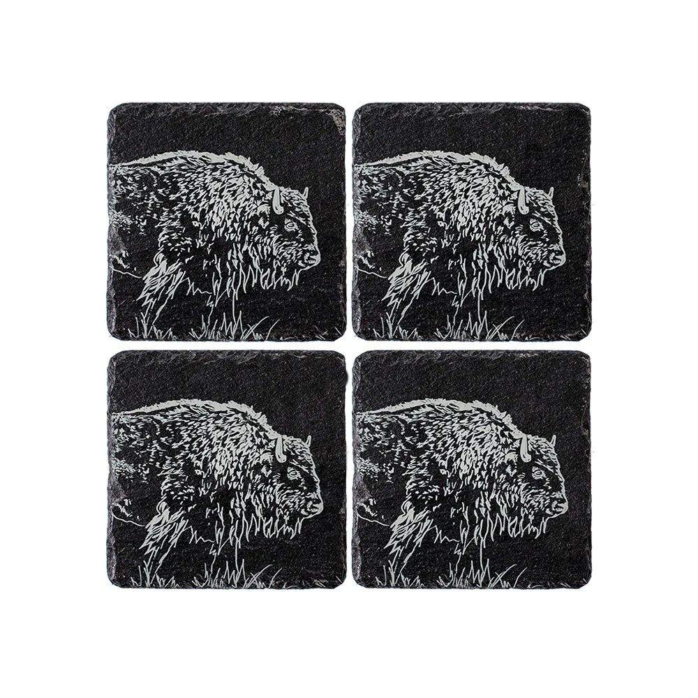 4 Slate Coasters Bison