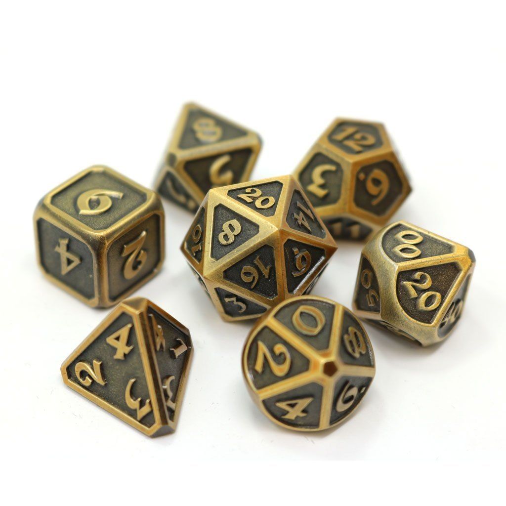 dh DICE SET 7 METAL MYTHICA BATTLEWORN GOLD