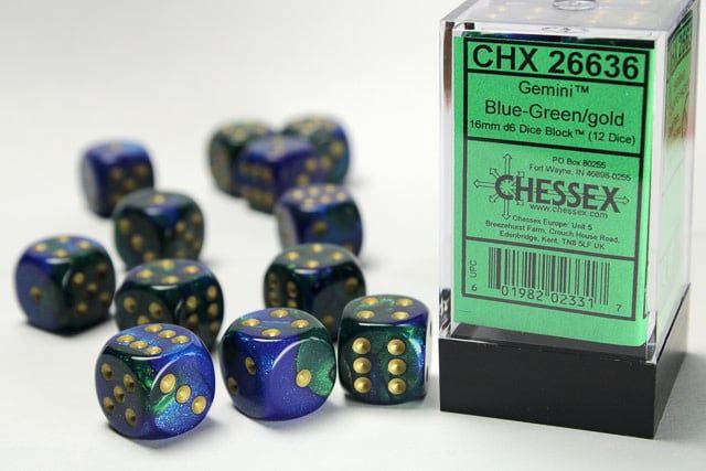 DICE SET D6 16mm GEMINI BLUE-GREEN
