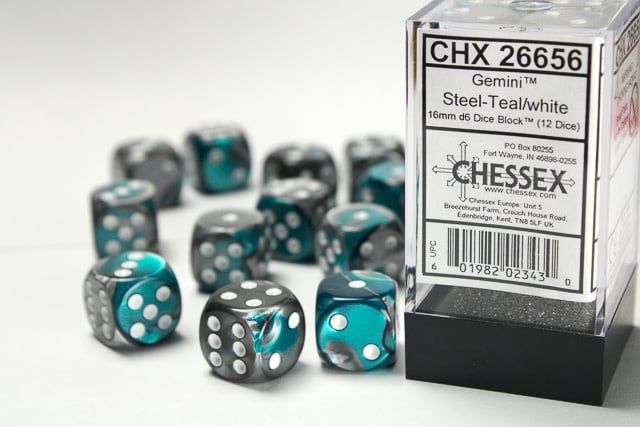 DICE SET D6 16mm GEMINI STEEL-TEAL