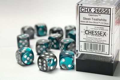DICE SET D6 16mm GEMINI STEEL-TEAL