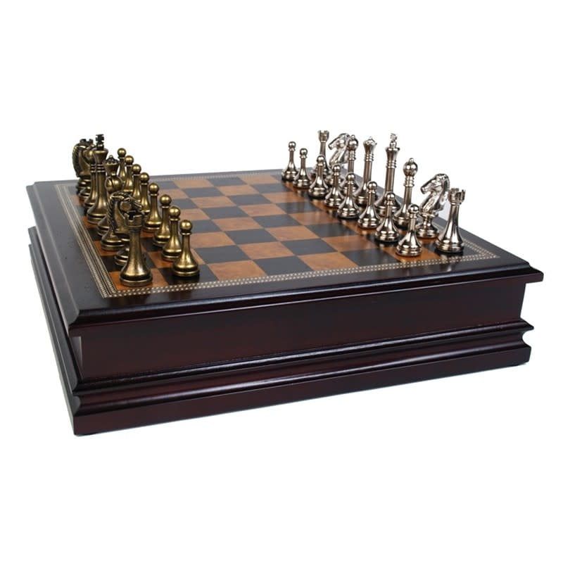 CHESS SET 2.5&quot; METAL on 12&quot; BOARD/CHEST