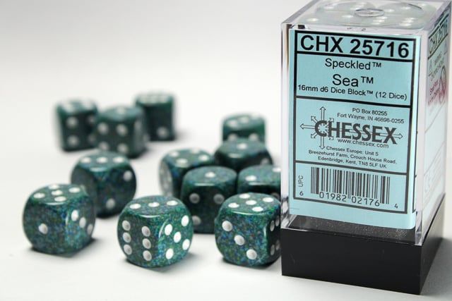 DICE SET D6 16mm SPECKLED SEA