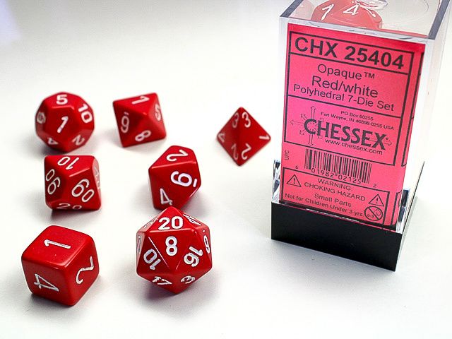 chx DICE SET 7 OPAQUE RED w/ WHITE