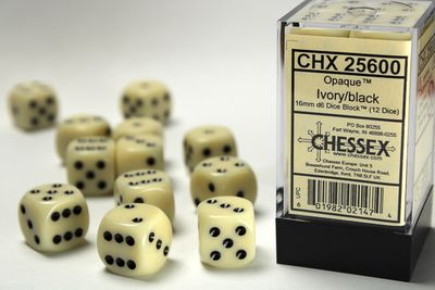 DICE SET D6 16mm OPAQUE IVORY w/ BLACK
