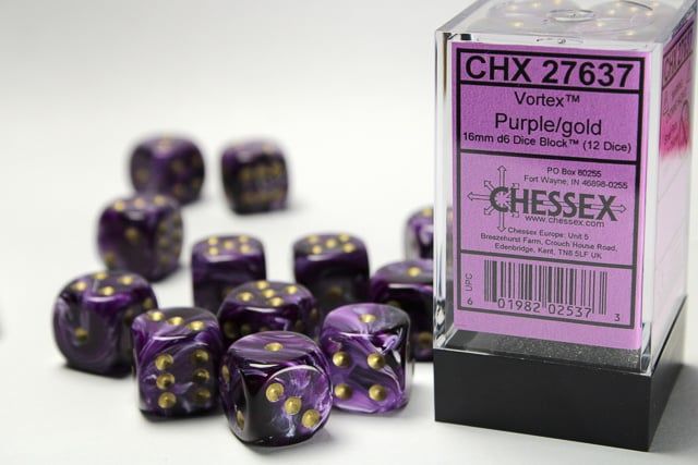 DICE SET D6 16mm VORTEX PURPLE w/ GOLD