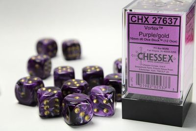 DICE SET D6 16mm VORTEX PURPLE w/ GOLD