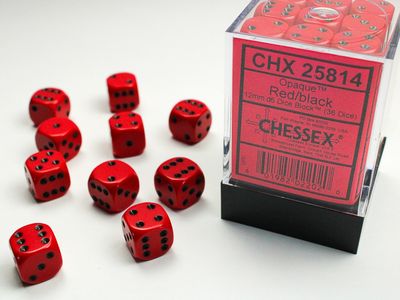DICE SET D6 12mm OPAQUE RED w/ BLACK