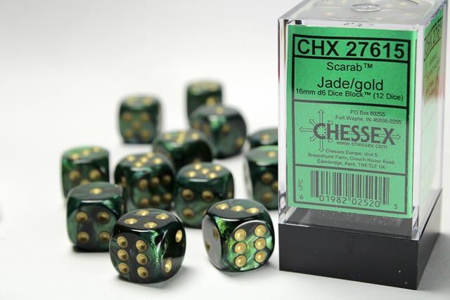 DICE SET D6 16mm SCARAB JADE