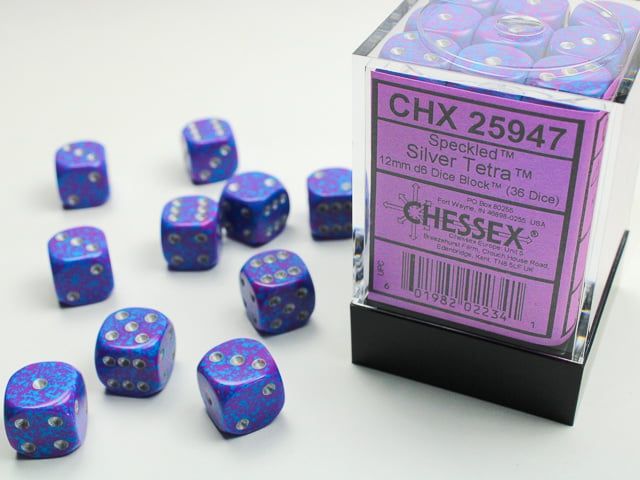 DICE SET D6 12mm SPECKLED SILVER TETRA