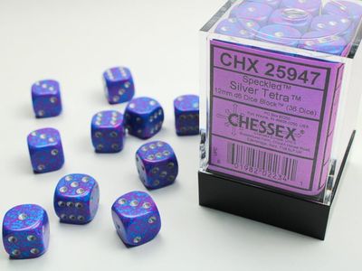 DICE SET D6 12mm SPECKLED SILVER TETRA