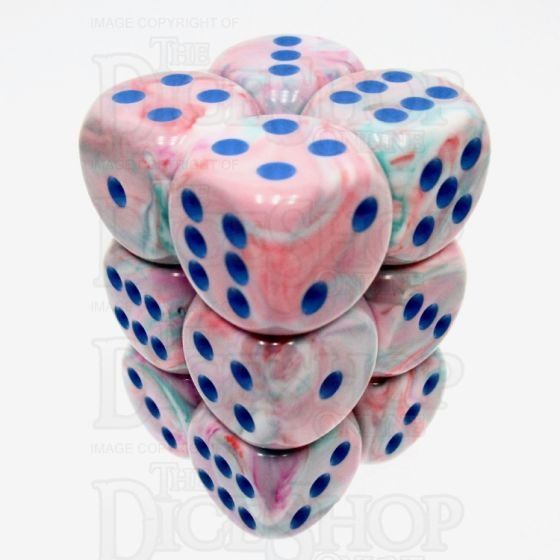 DICE SET D6 16mm FESTIVE POP ART w/ BLUE